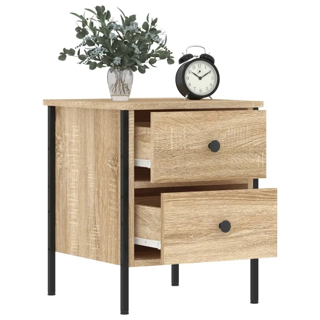 Bedside Cabinets 2 pcs Brown Engineered Wood Side Table with Drawers Storage