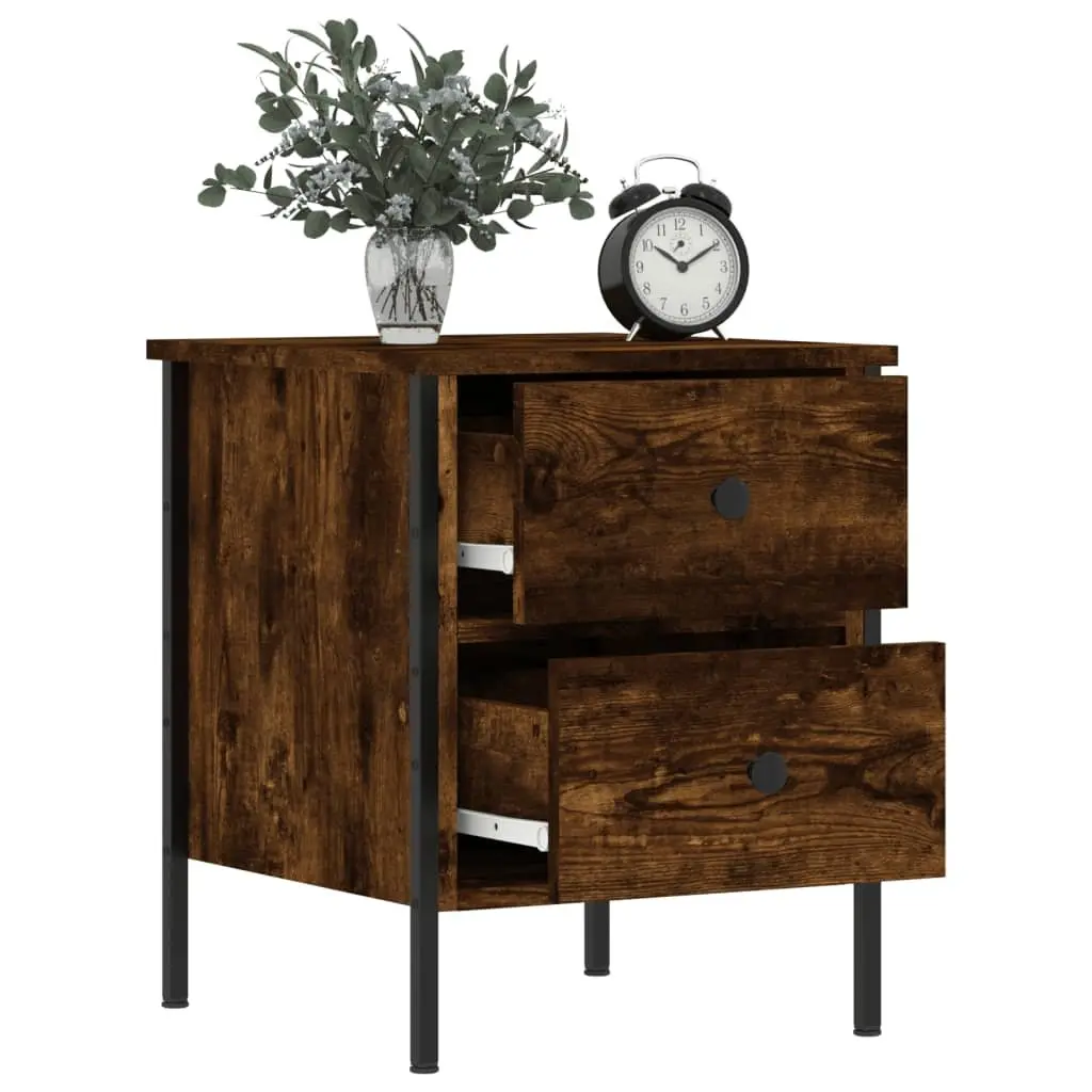 Bedside Cabinets 2 pcs Brown Engineered Wood Side Table with Drawers for Bedroom