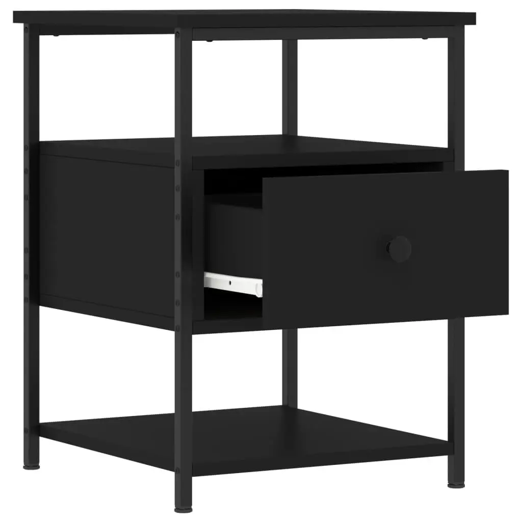 Bedside Cabinet Black Bedroom Nightstand Storage Table Compact Design 40x42x56cm