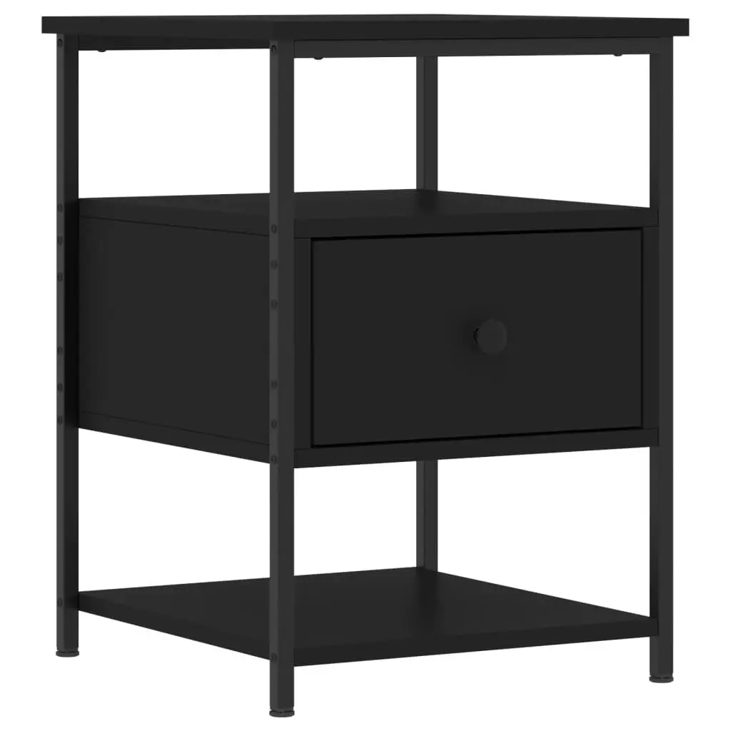 Bedside Cabinet Compact Bedroom Storage Side Table Black 40x42x56 cm 2 Piece