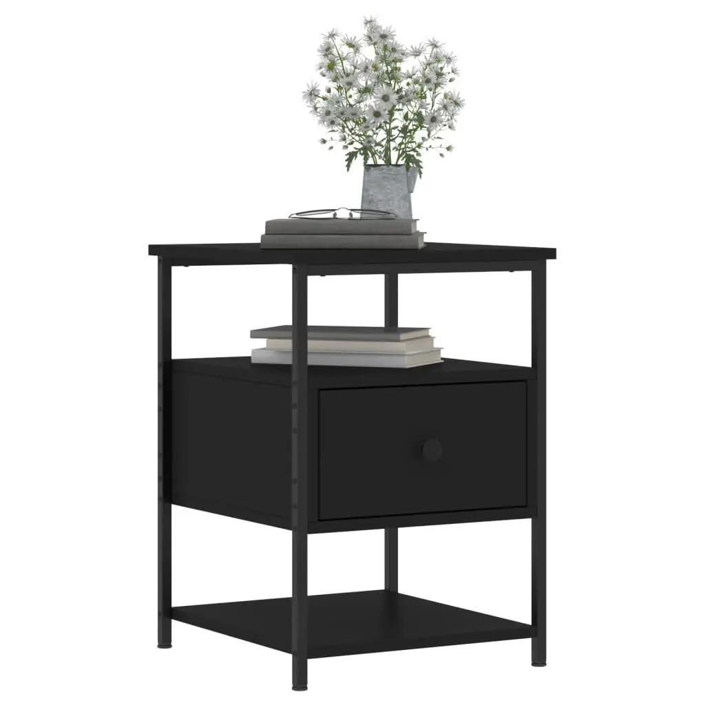 Bedside Cabinet Compact Bedroom Storage Side Table Black 40x42x56 cm 2 Piece