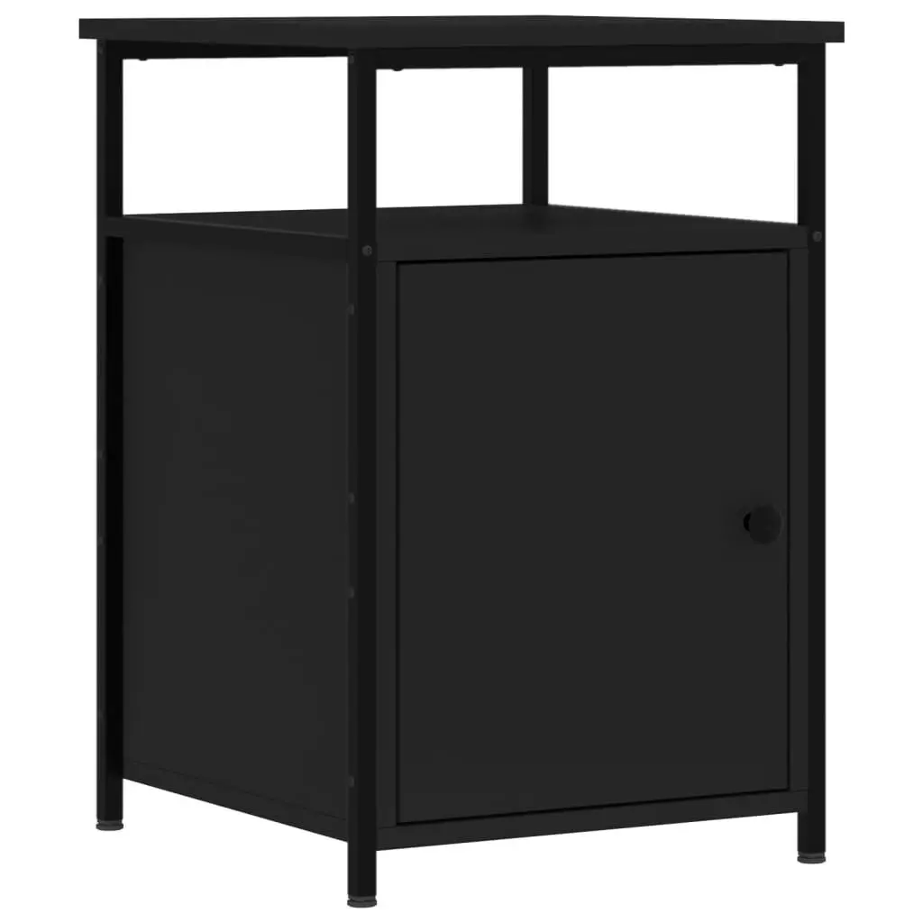 Bedside Cabinets 2 pcs Black Engineered Wood Bedroom Storage Nightstand Table