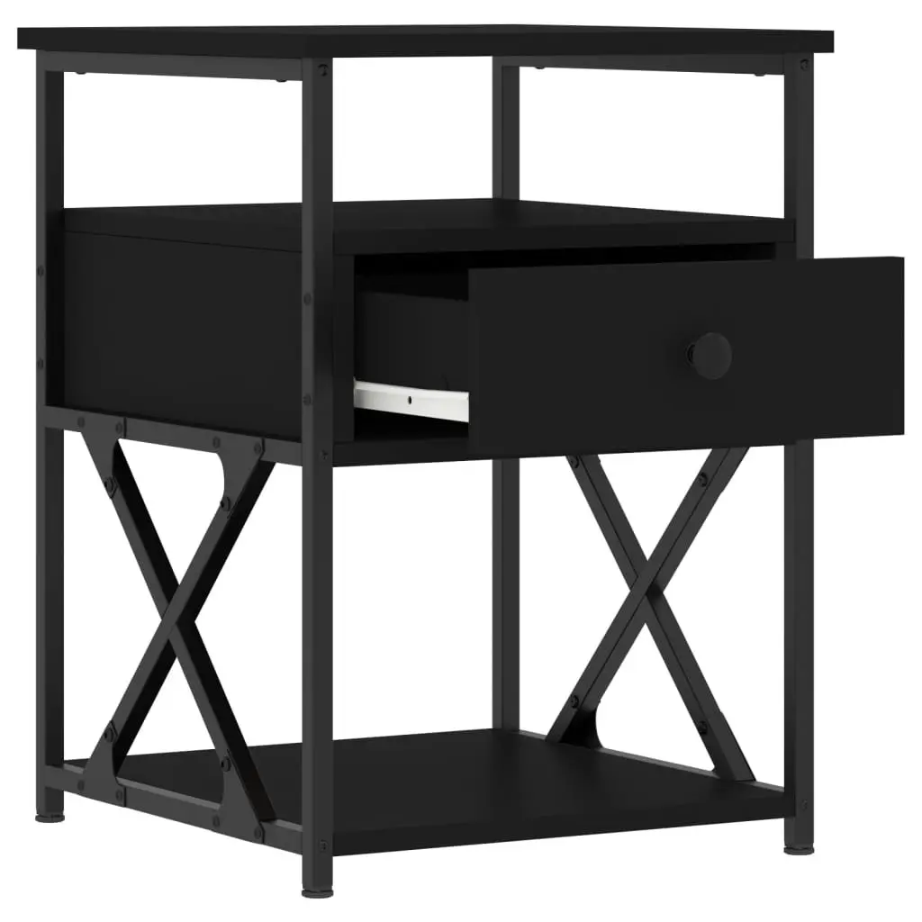 Bedside Cabinet Black Engineered Wood Bedroom Side Table Storage Nightstand