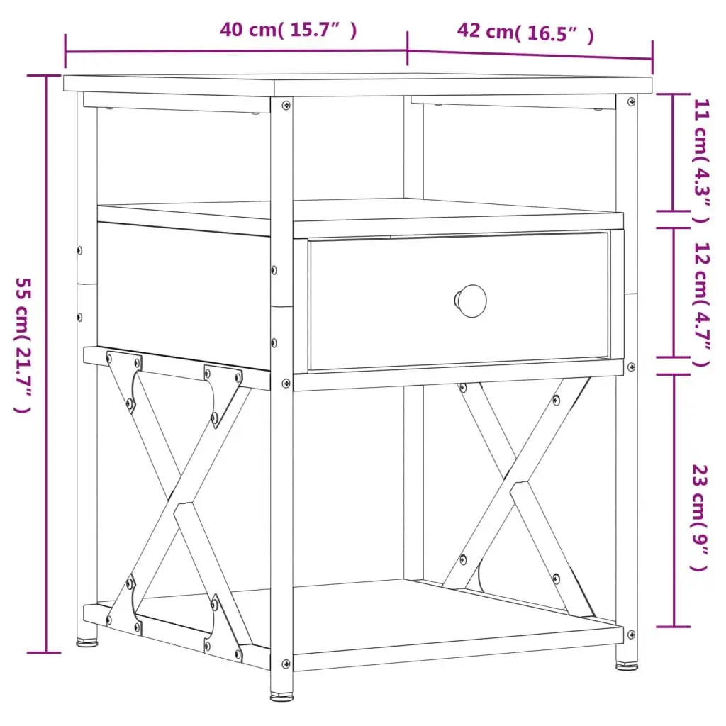 Bedside Cabinet Black Engineered Wood Bedroom Side Table Storage Nightstand