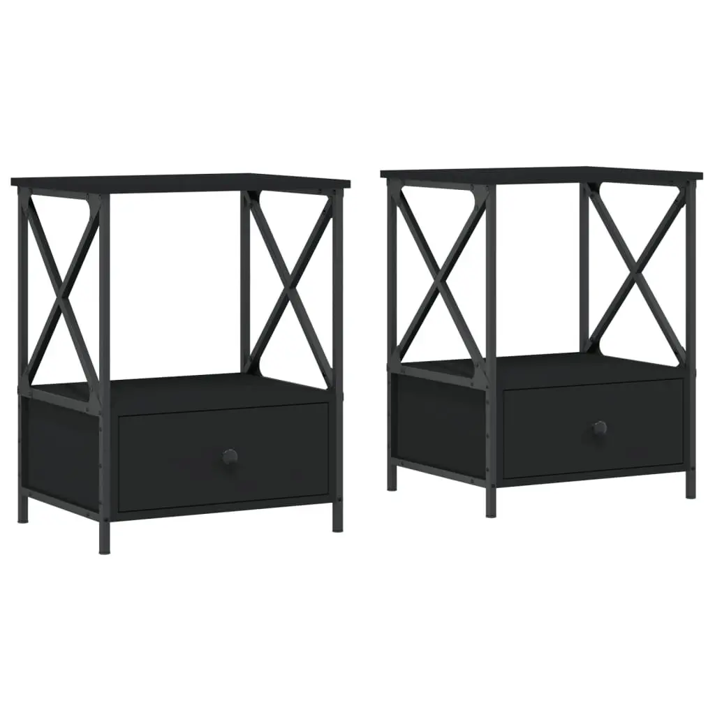 Bedside Tables 2 pcs Black 50x41x65 cm Industrial Style Nightstand Storage