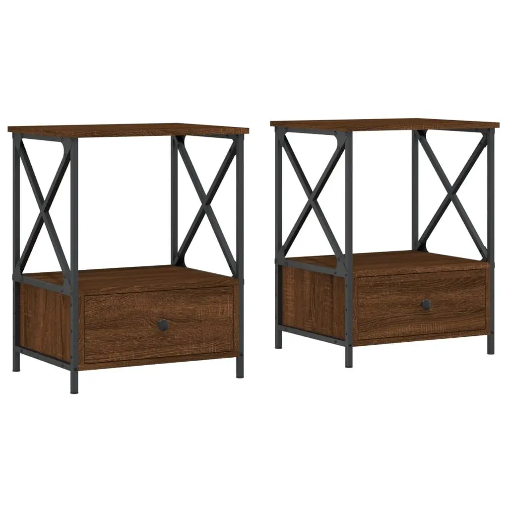Bedside Tables Set of 2 Industrial Style Brown Nightstands for Bedroom Storage 50W x 41D x 65H cm