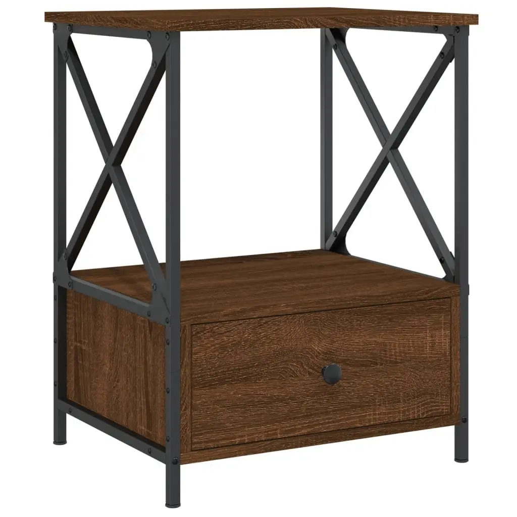Bedside Tables Set of 2 Industrial Style Brown Nightstands for Bedroom Storage 50W x 41D x 65H cm