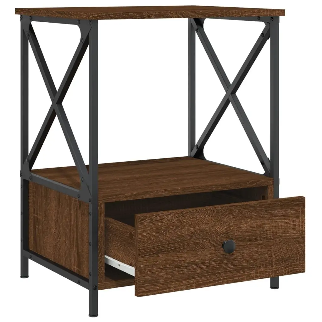 Bedside Tables Set of 2 Industrial Style Brown Nightstands for Bedroom Storage 50W x 41D x 65H cm
