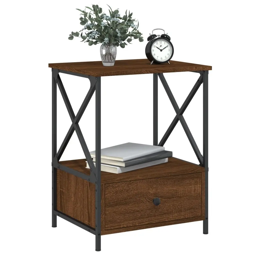 Bedside Tables Set of 2 Industrial Style Brown Nightstands for Bedroom Storage 50W x 41D x 65H cm
