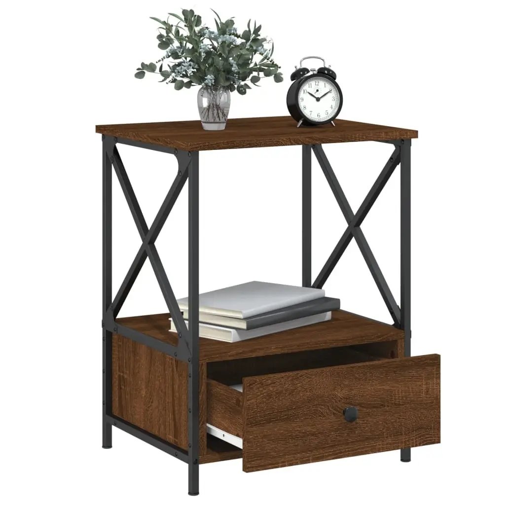 Bedside Tables Set of 2 Industrial Style Brown Nightstands for Bedroom Storage 50W x 41D x 65H cm