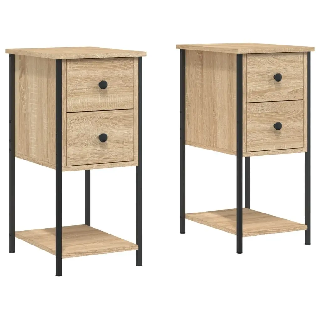 Bedside Cabinets 2 pcs Brown Storage Tables Bedroom Nightstands Engineered Wood