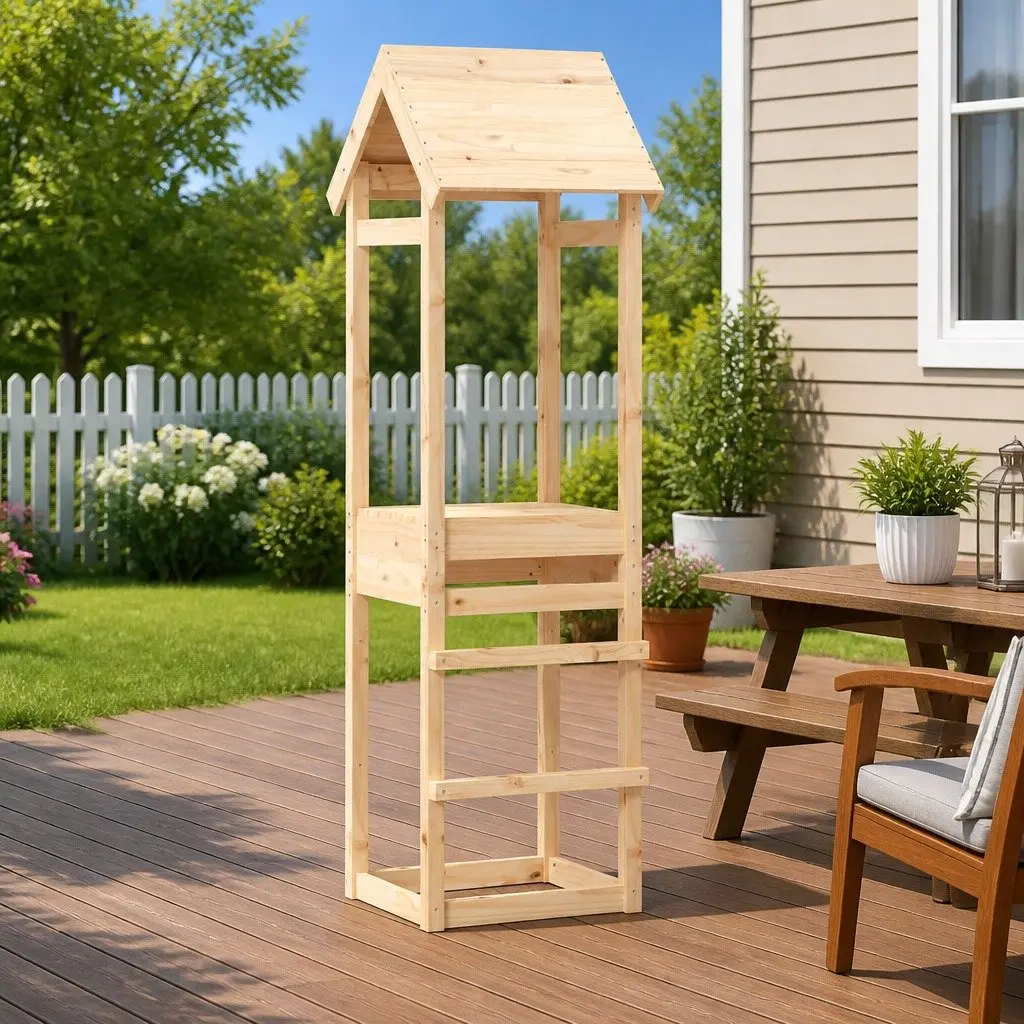 Wooden Play Tower 53x46.5x194 cm Solid Pine Outdoor Playground Climbing