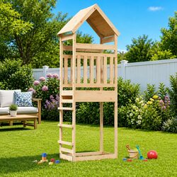 Wooden Outdoor Play Tower Kids Playground Equipment Backyard Garden Swing Set