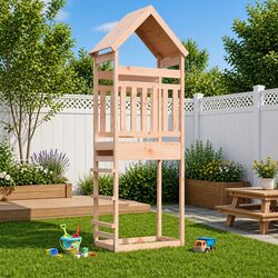 Wooden Outdoor Play Tower: 53 x 85 x 264 cm, Natural Wood
