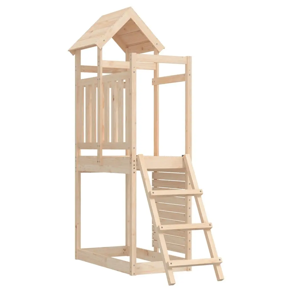 Wooden Playset for Outdoor Use with Rockwall and Ladder Brown