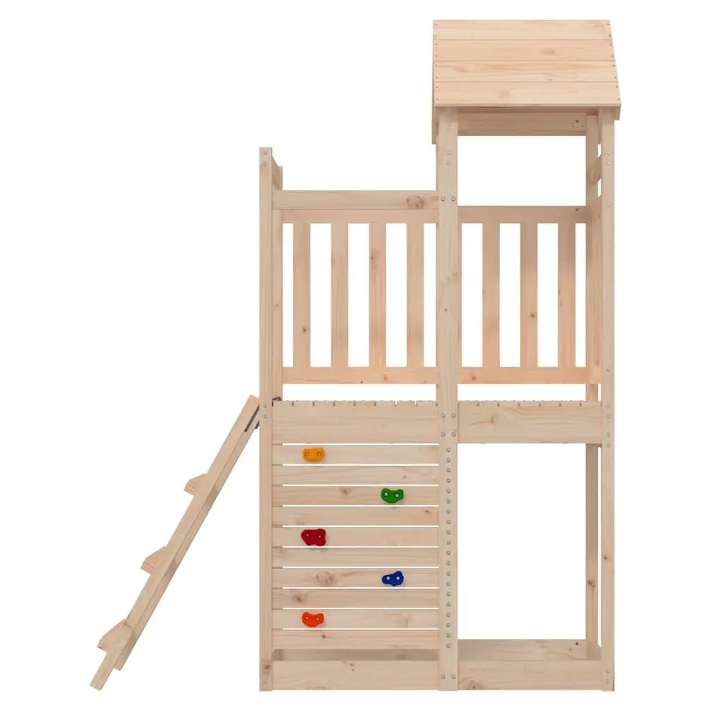 Wooden Playset for Outdoor Use with Rockwall and Ladder Brown