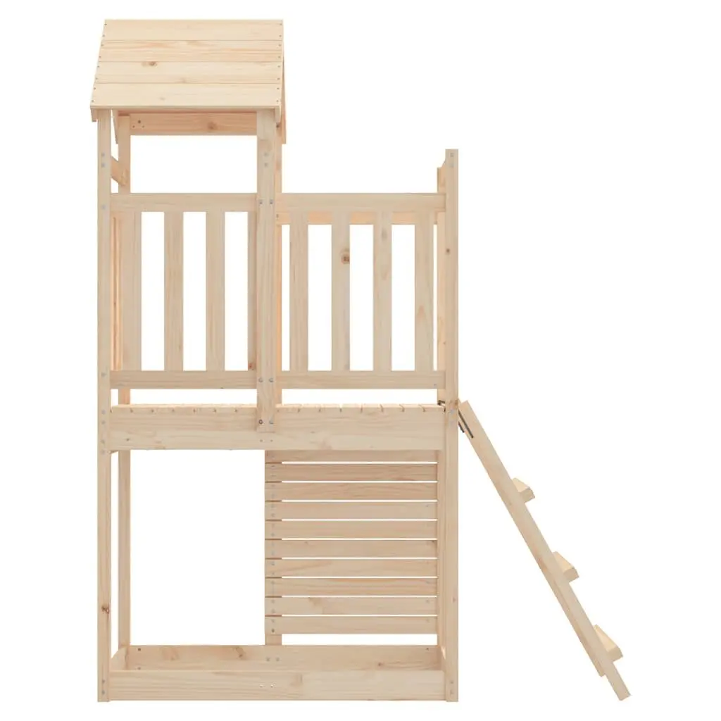 Wooden Playset for Outdoor Use with Rockwall and Ladder Brown