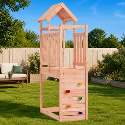 Wooden Play Tower with Rockwall Climbing Frame Outdoor Playground Swing Set
