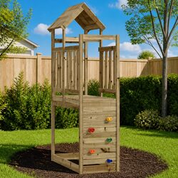 Wooden Play Tower with Rockwall Climbing 53x110.5x214cm Outdoor Playhouse Kit
