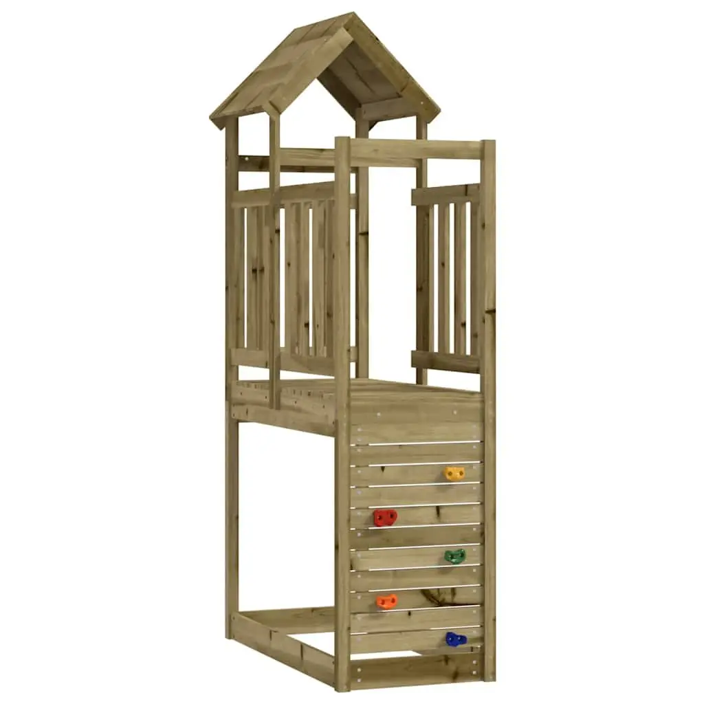 Wooden Play Tower with Rockwall Climbing 53x110.5x214cm Outdoor Playhouse Kit