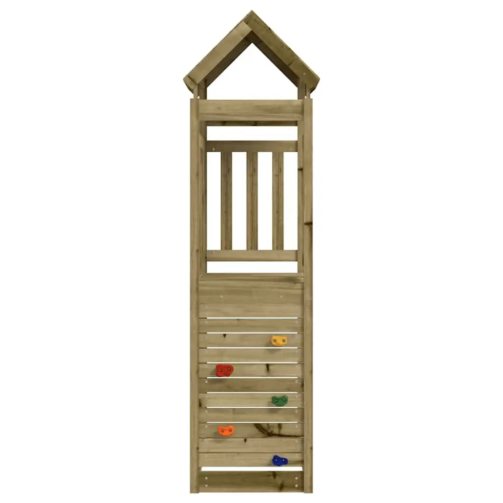 Wooden Play Tower with Rockwall Climbing 53x110.5x214cm Outdoor Playhouse Kit