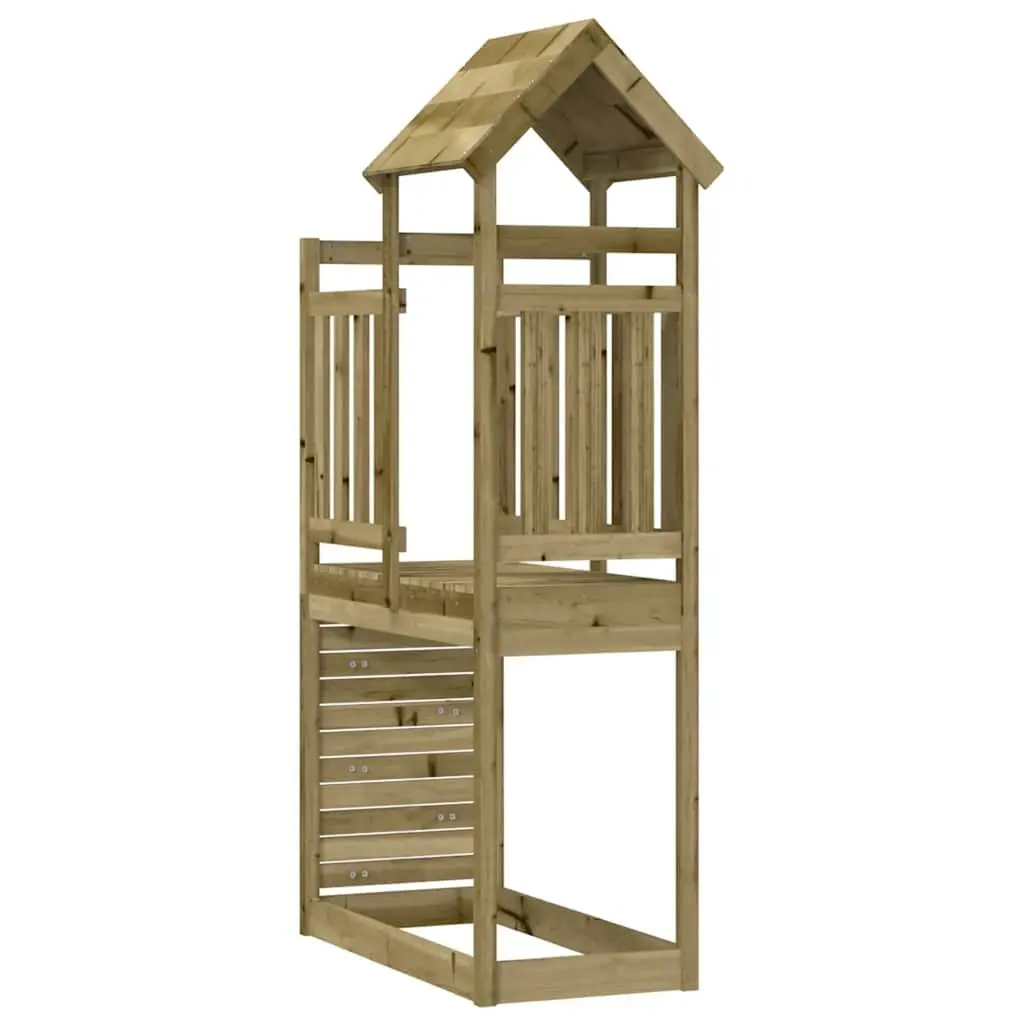 Wooden Play Tower with Rockwall Climbing 53x110.5x214cm Outdoor Playhouse Kit