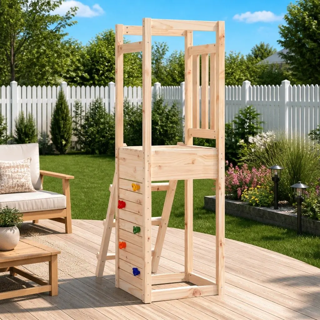 Wooden Outdoor Playset with Rockwall Ladder Garden Play Equipment 53 x 46.5 x 169 cm