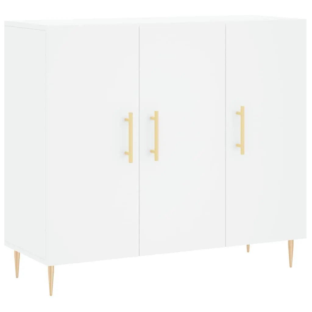 Sideboard Storage Cabinet 90x34x80cm White Engineered Wood with Metal Legs for Living Room