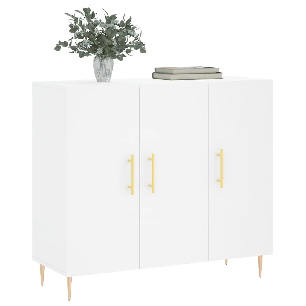 Sideboard Storage Cabinet 90x34x80cm White Engineered Wood with Metal Legs for Living Room