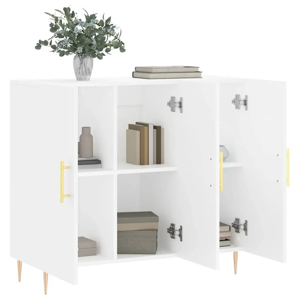 Sideboard Storage Cabinet 90x34x80cm White Engineered Wood with Metal Legs for Living Room