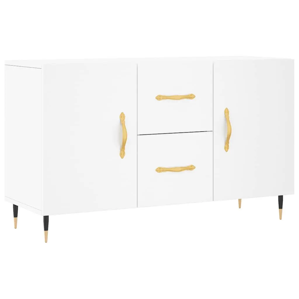 Sideboard White Storage Cabinet Engineered Wood Buffet with Metal Legs