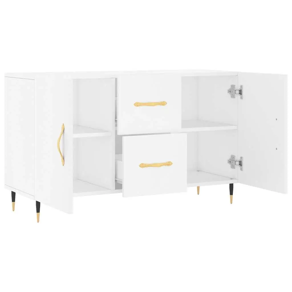 Sideboard White Storage Cabinet Engineered Wood Buffet with Metal Legs