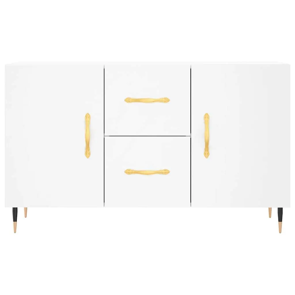 Sideboard White Storage Cabinet Engineered Wood Buffet with Metal Legs