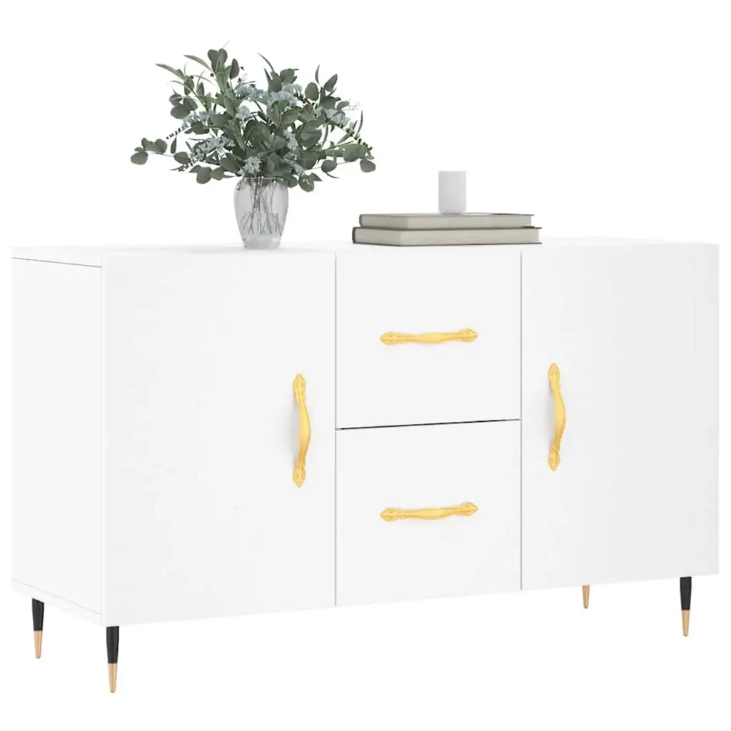 Sideboard White Storage Cabinet Engineered Wood Buffet with Metal Legs