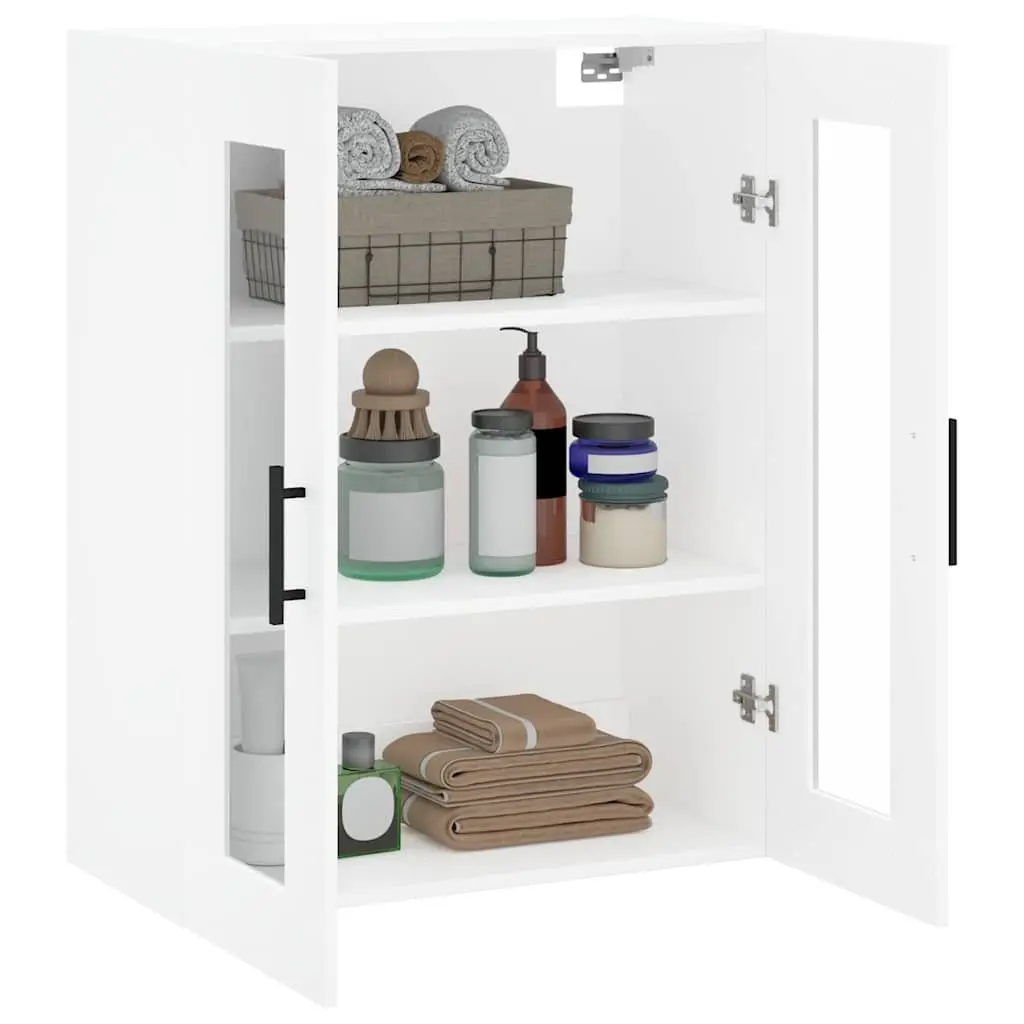 Wall Mounted Cabinet White Storage Hanging Cupboard Glass Door Sideboard