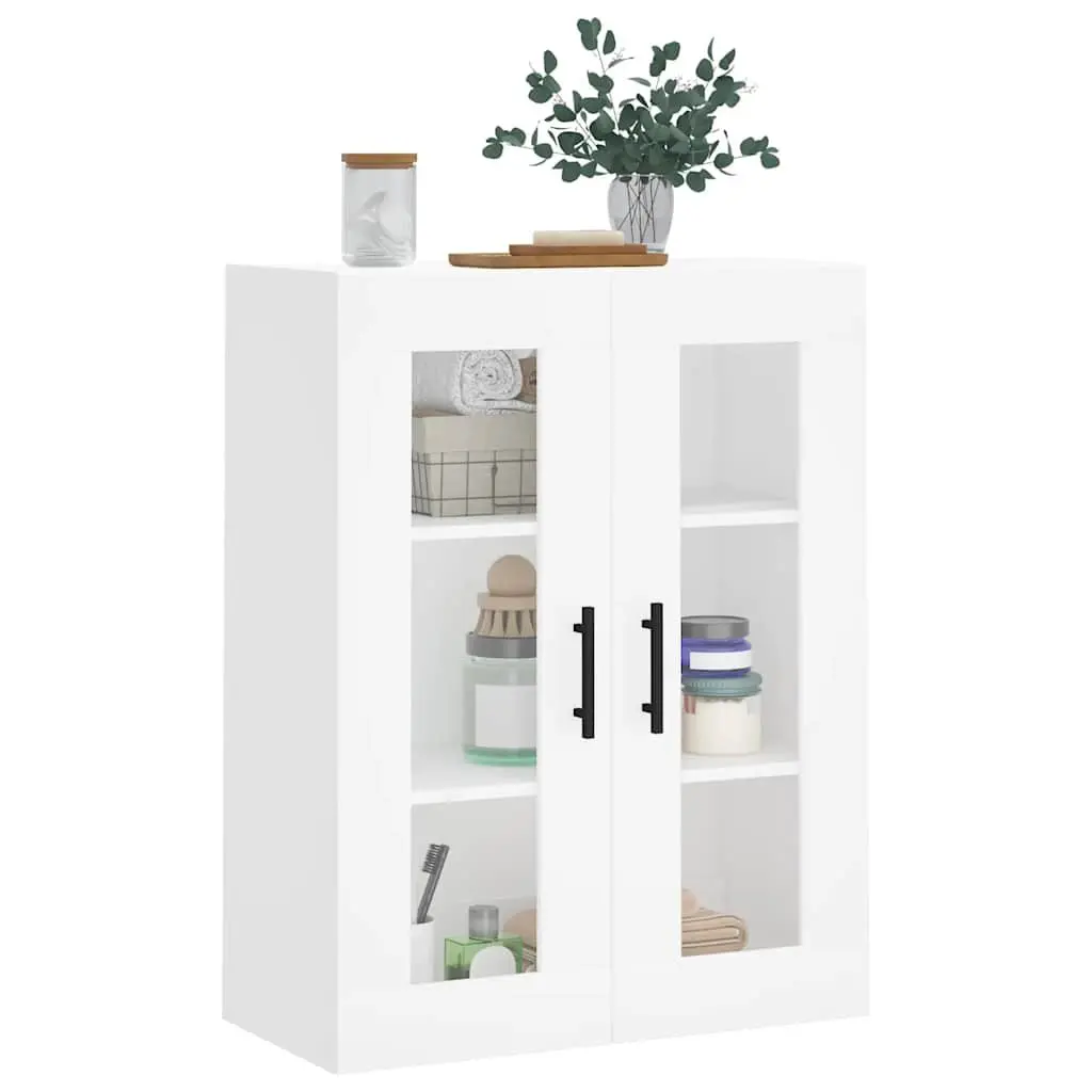 Wall Mounted Cabinet White Storage Hanging Cupboard Glass Door Sideboard