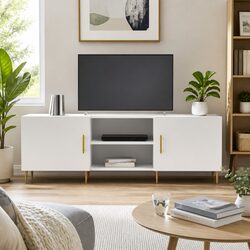 Engineered Wood White TV Cabinet Storage Unit 150x30x50cm