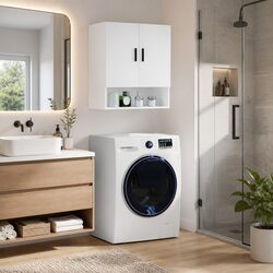 Wall-Mounted Storage Cabinet: 60x31x70cm Engineered Wood in White