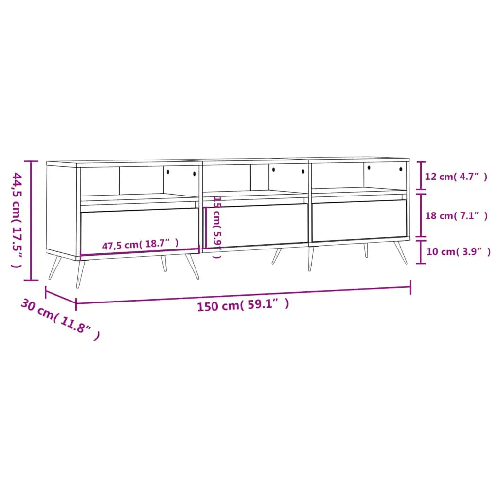 TV Cabinet White Living Room 150x30x44.5 cm Engineered Wood Storage Unit with 6 Compartments