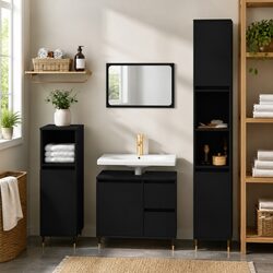 30x30x190cm Bathroom Cabinet in Black Engineered Wood