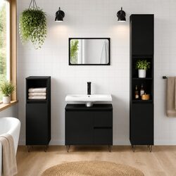 Black Bathroom Cabinet Specifications: 30x30x190 cm with Storage Options
