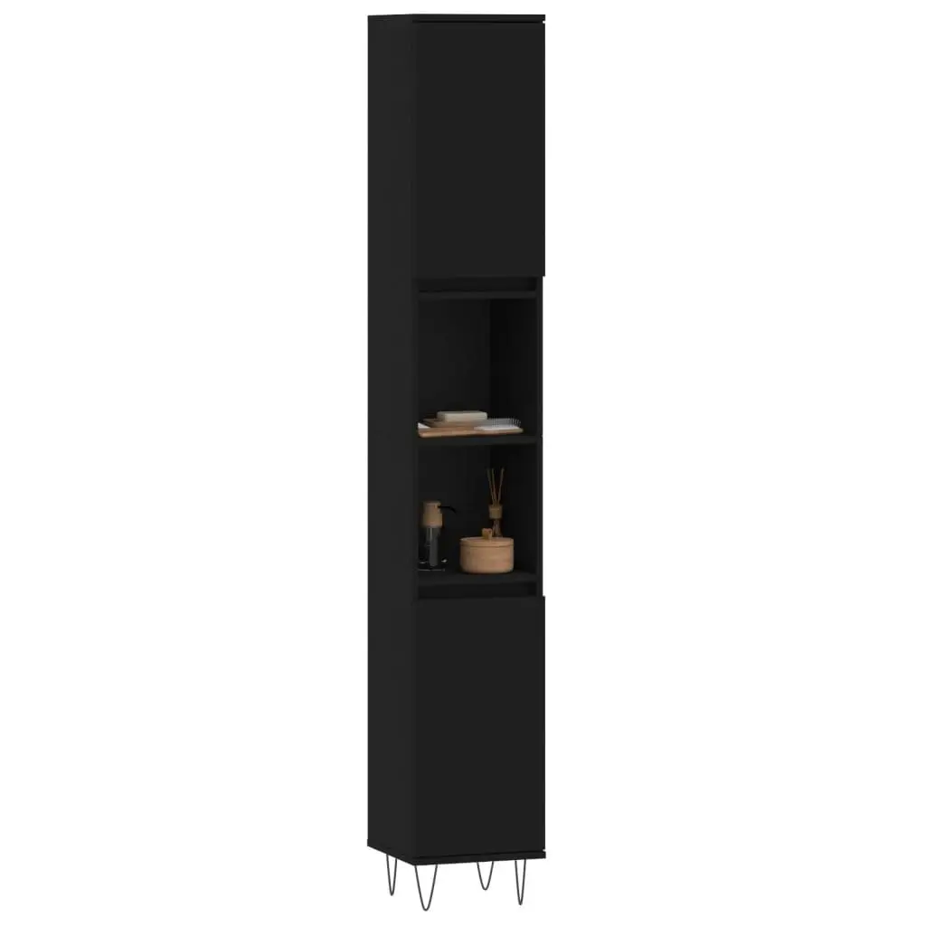 Bathroom Cabinet Black 30x30x190 cm Storage Furniture with Doors Shelves