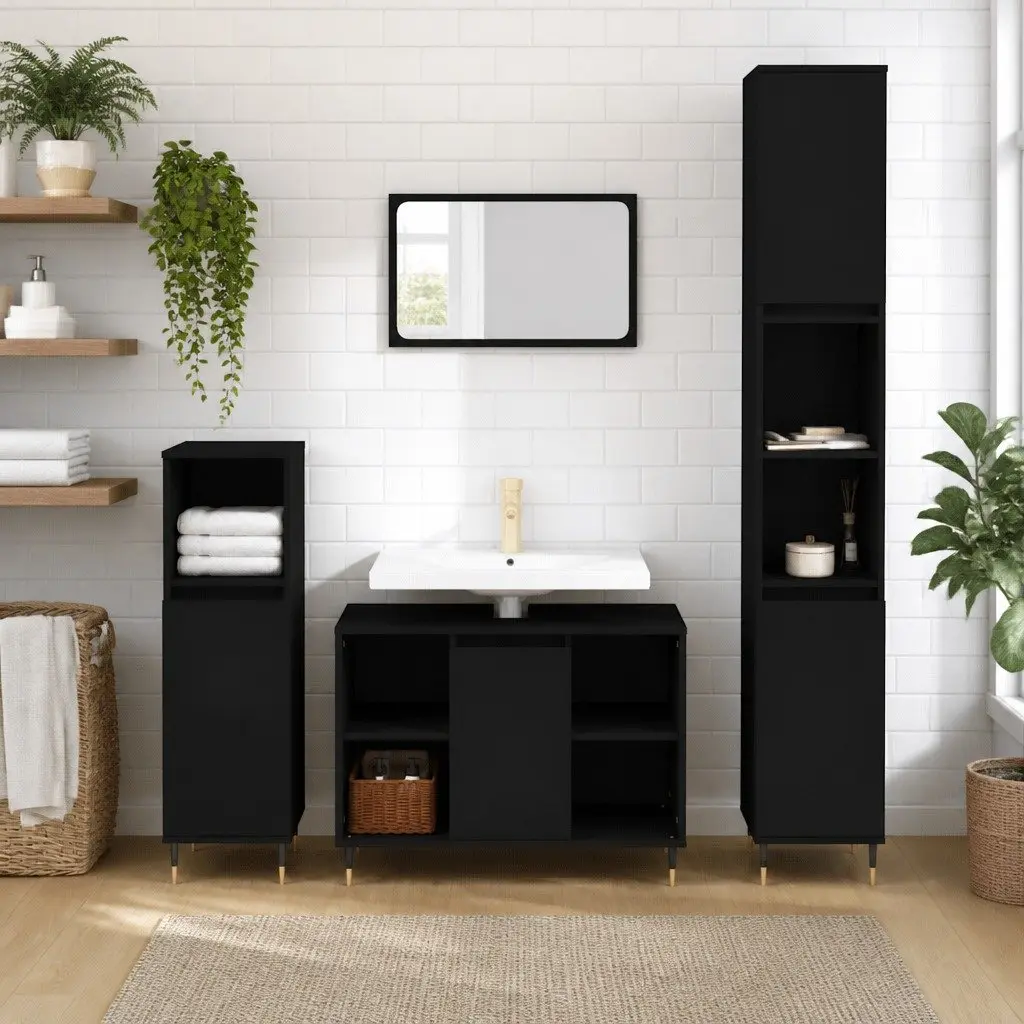Black Bathroom Cabinet 30x30x100 cm