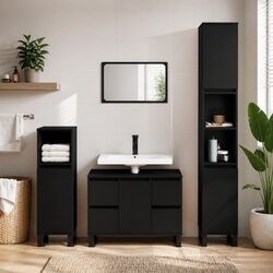 Black Bathroom Storage Cabinet 30x30x100 cm Features