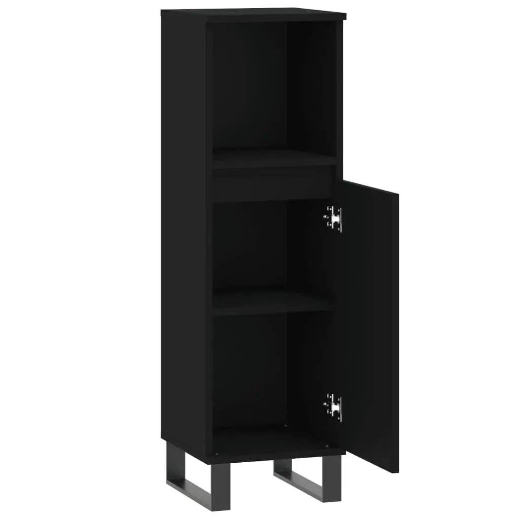 Bathroom Cabinet Black 30x30x100 cm Storage Unit with Door and Shelf