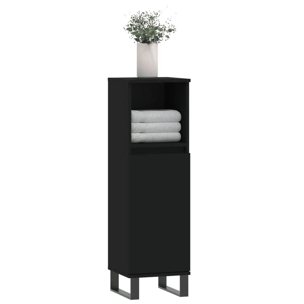 Bathroom Cabinet Black 30x30x100 cm Storage Unit with Door and Shelf
