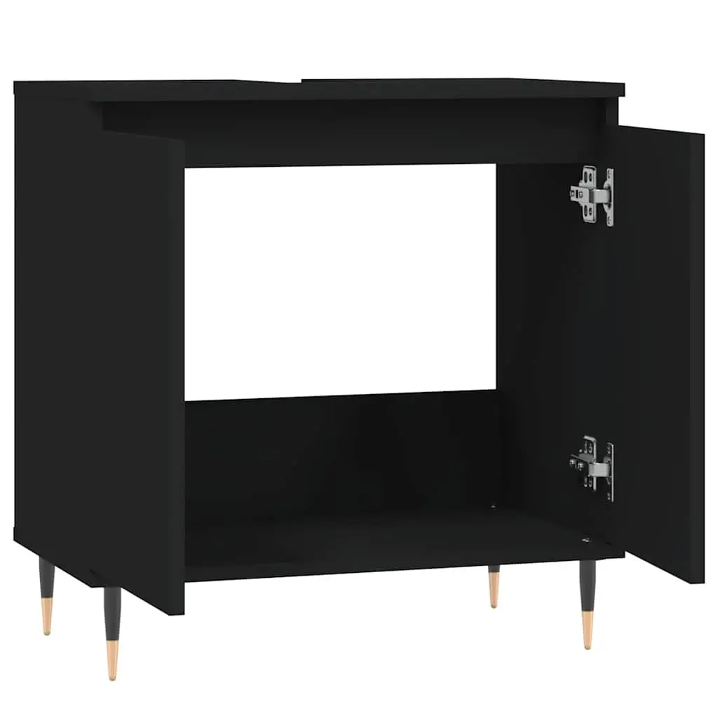 Bathroom Cabinet Storage Furniture Black 58x33x60 cm Engineered Wood