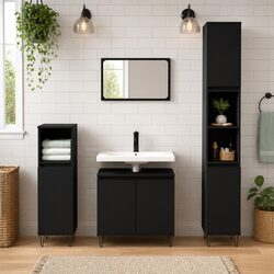 Black Bathroom Cabinet 58x33x60 cm with 2 Doors