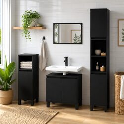 Black Bathroom Storage Cabinet 58L x 33W x 60H cm - Engineered Wood