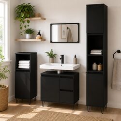 Engineered Wood Black Bathroom Cabinet with Dimensions